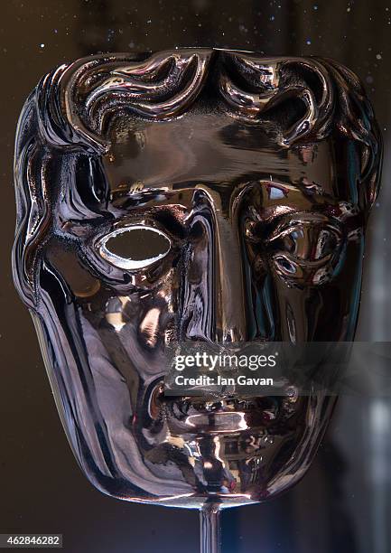 Mask sits as a table centrepeice ahead of the British Academy Film Awards at Grosvenor House, on February 6, 2015 in London, England. The annual...
