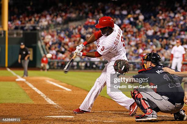 Roger Bernadina of the Philadelphia Phillies swings at a pitch during the game against the Atlanta Braves at Citizens Bank Park on September 7, 2013...