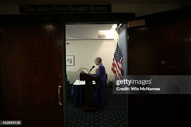 Green Party presidential nominee Jill Stein speaks at the National Press Club February 6, 2015 in Washington, DC. Stein announced the formation of an...