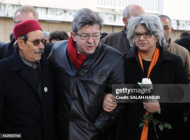 The widow of murdered Tunisian opposition figure Chokri Belaid, Basma Khalfaoui , his father Salah Belaid and French left wing party Front de Gauche...