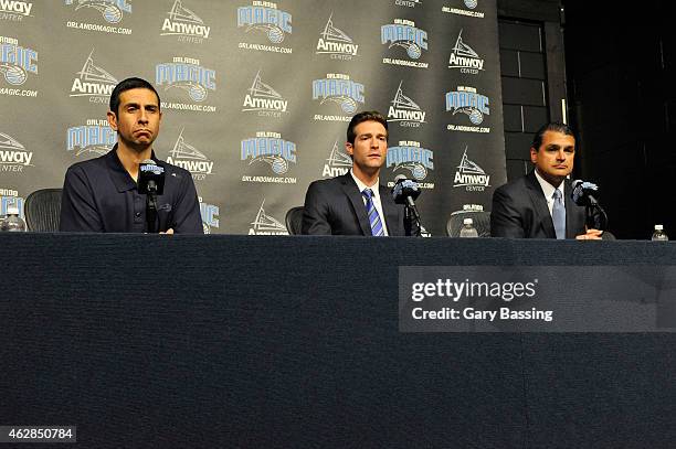 Orlando Magic CEO Alex Martins and General Manager Rob Hennigan introduce James Borrego as head coach of the Orlando Magic during a press conference...