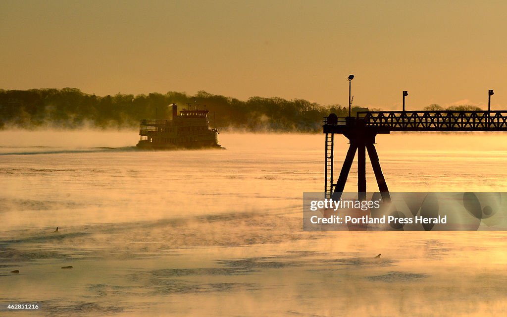 Sea Smoke rises from Portland Harbor