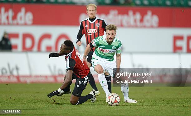 Florian Trinks of Fuerth and Roger of Ingolstadt compete for the ball during the Second Bundesliga match between Greuther Fuerth and FC Ingolstadt at...