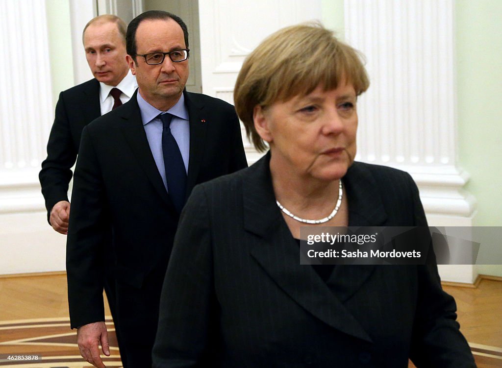 Angela Merkel And Francois Hollande Hold Ukraine Crisis Talks With Vladimir Putin