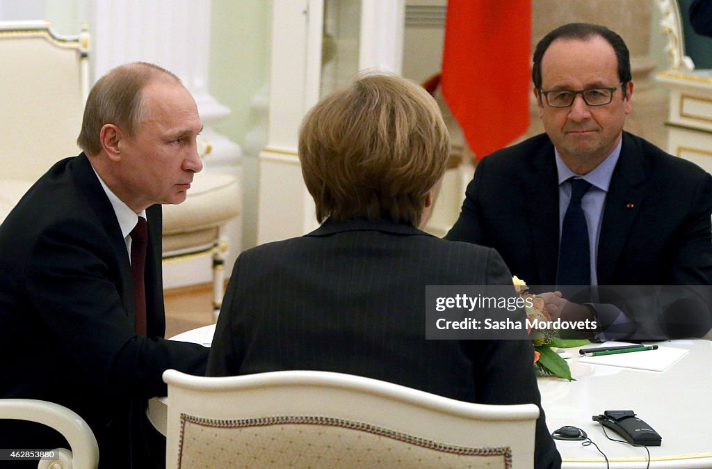 Angela Merkel And Francois Hollande Hold Ukraine Crisis Talks With Vladimir Putin