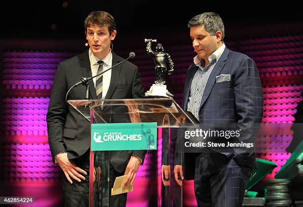 Brian Pokorny of SV Angel and John Biggs of TechCrunch speak onstage during the TechCrunch 8th Annual Crunchies Awards at the Davies Symphony Hall on...