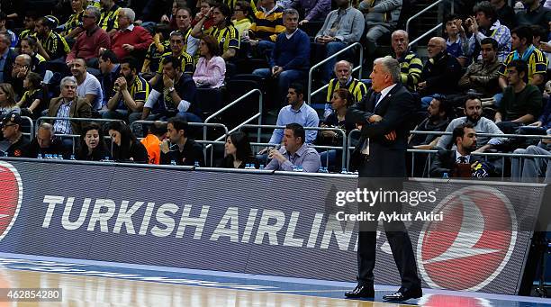 Zeljko Obradovic, Head Coach of Fenerbahce Ulker Istanbul in action during the Euroleague Basketball Top 16 Date 6 game between Fenerbahce Ulker...