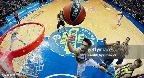 Fernando San Emeterio, #19 of Laboral Kutxa Vitoria in action during the Euroleague Basketball Top 16 Date 6 game between Fenerbahce Ulker Istanbul v...