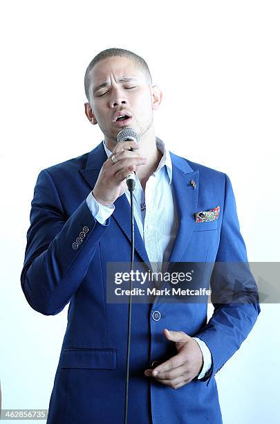 Australia Day Harbour Concert Series performer Nathaniel Willemse sings at the launch of the 2014 Australia Day program on January 16, 2014 in...