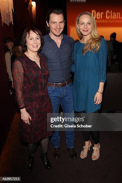 Eva Loebau, Felix Klare, Petra Schmidt - Schaller attend the premiere of the film 'Der Clan. Die Geschichte der Familie Wagner' at Gloria Palast on...