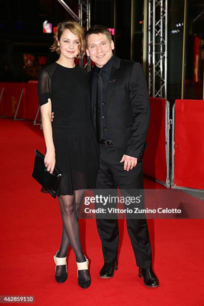 Actress Luise Heyer and actor Hanno Koffler attend the 'Tough Love' premiere during the 65th Berlinale International Film Festival at Zoo Palast on...