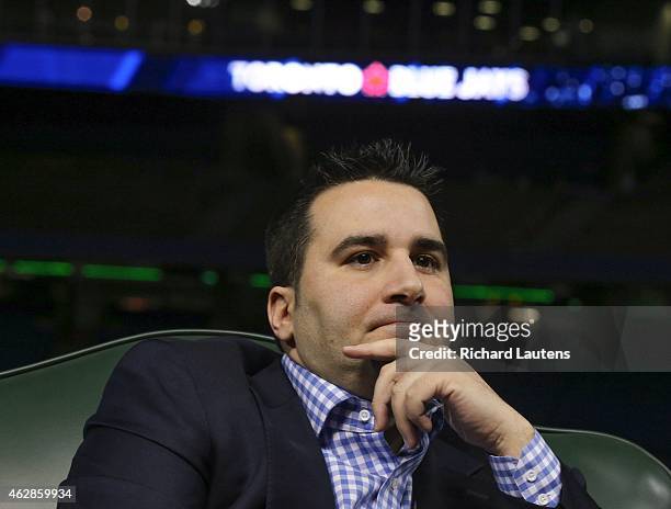Jays' GM Alex Anthopoulos listens to a question. The Toronto Blue Jays' annual State of the Franchise event, when Beeston, Anthopoulos & Gibbons take...