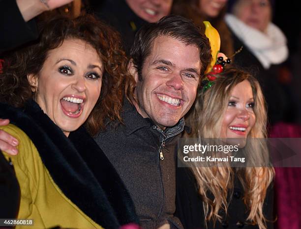 Nadia Sawalha, Perez Hilton and Alicia Douvall attend the final of Celebrity Big Brother at Elstree Studios on February 6, 2015 in Borehamwood,...