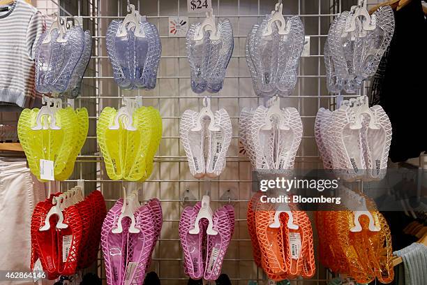 Shoes are displayed for sale at the American Apparel Inc. Factory boutique in downtown Los Angeles, California, U.S., on Wednesday, Feb. 4, 2015. The...