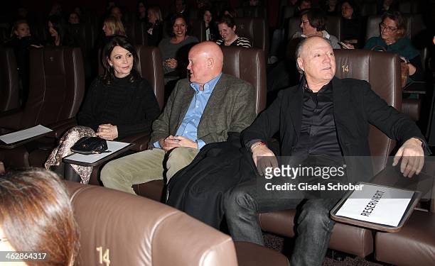 Iris Berben, Gabriel Lewy attend the premiere of the film 'Der Clan. Die Geschichte der Familie Wagner' at Gloria Palast on January 15, 2014 in...