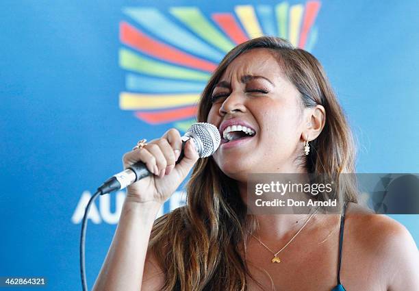 Jessica Mauboy performs live at the launch of the 2014 Australia Day Program on January 16, 2014 in Sydney, Australia.