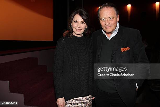 Iris Berben, Gero von Boehm attend the premiere of the film 'Der Clan. Die Geschichte der Familie Wagner' at Gloria Palast on January 15, 2014 in...