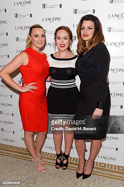 Guest, Tanya Burr and Pixiwoo attend the Lancome Loves Alma Pre-BAFTA party at Cafe Royal on February 6, 2015 in London, England.