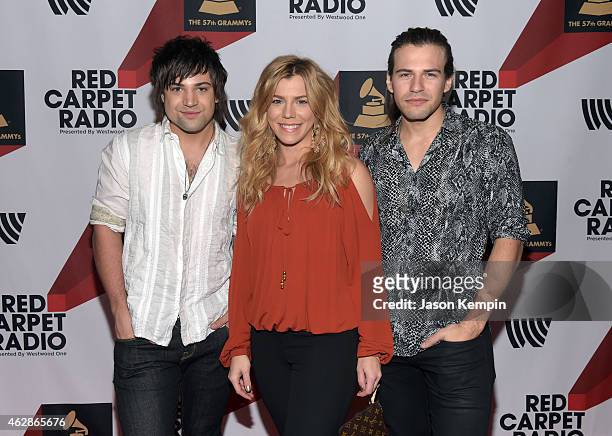 Musicians Neil Perry, Kimberly Perry and Reid Perry of The Band Perry attend Red Carpet Radio, Backstage at the GRAMMYs presented by Westwood One...