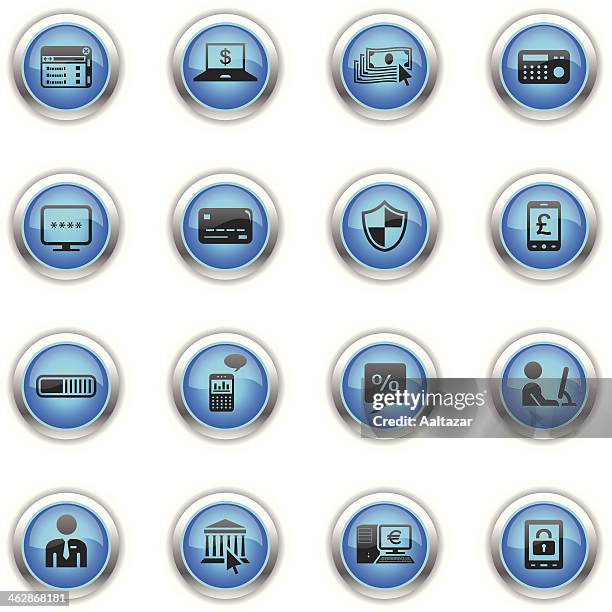 blue icons - home banking - emblem credit card payment stock illustrations