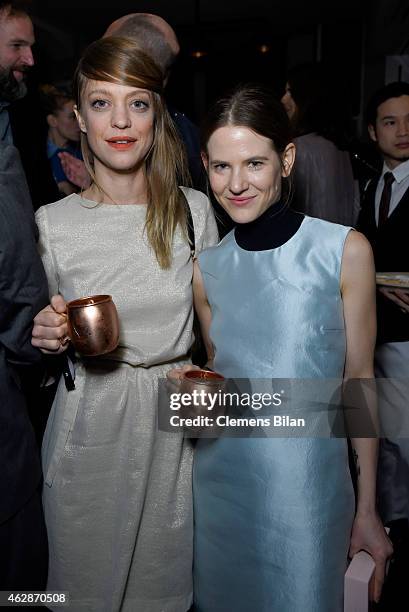 Actress Heike Makatsch and Aino Laberenz attend Studio Babelsberg & Soho House Berlinale Party with GREY GOOSE at the 'QUEEN OF THE DESERT' Studio...