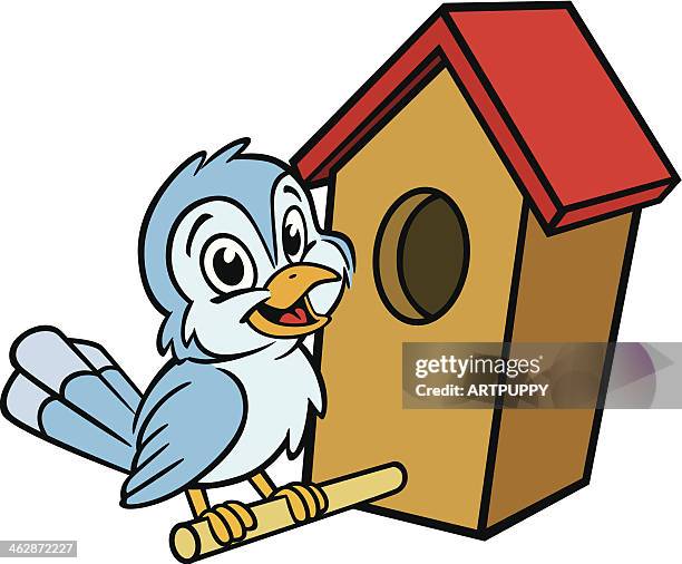 bird in birdhouse - bluebird bird stock illustrations