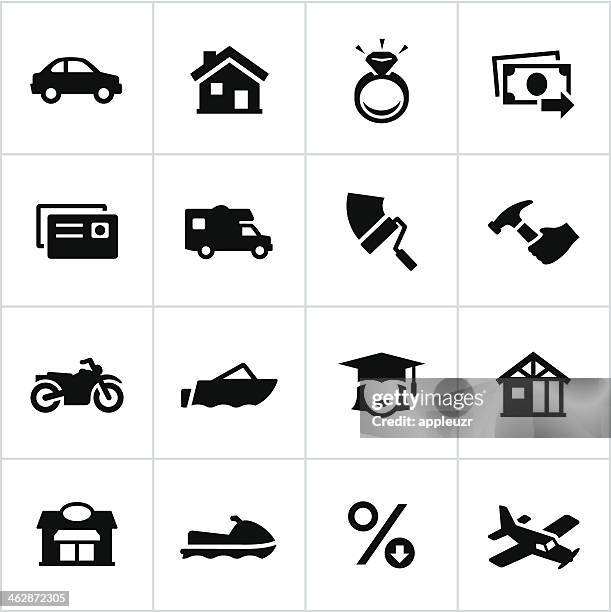 black types of loans icons - car house icon stock illustrations