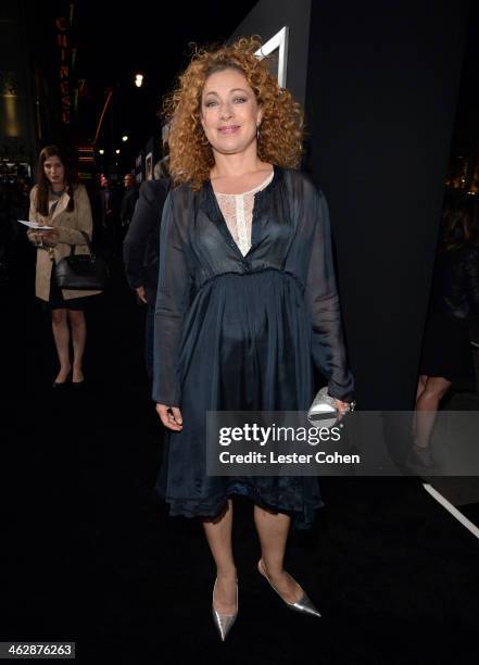 Actress Alex Kingston arrives at the premiere of Paramount Pictures' "Jack Ryan: Shadow Recruit" at TCL Chinese Theatre on January 15, 2014 in...