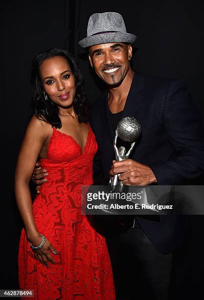 Actress Kerry Washington and actor Shemar Moore, winner of the award for Outstanding Actor in a Drama Series for 'Criminal Minds,' attend the 46th...