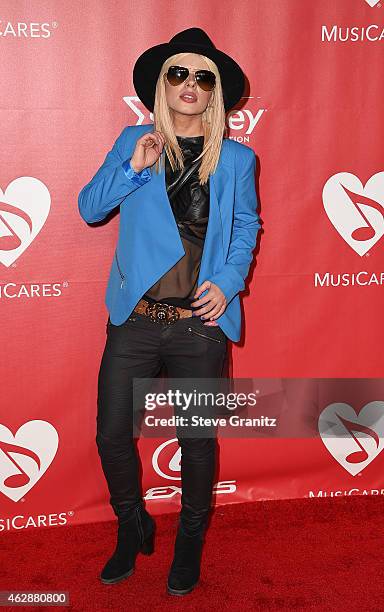 Musician Orianthi attends the 25th anniversary MusiCares 2015 Person Of The Year Gala honoring Bob Dylan at the Los Angeles Convention Center on...