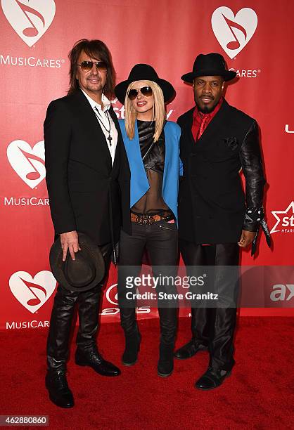 Musicians Richie Sambora, Orianthi and Michael Bearden attend the 25th anniversary MusiCares 2015 Person Of The Year Gala honoring Bob Dylan at the...