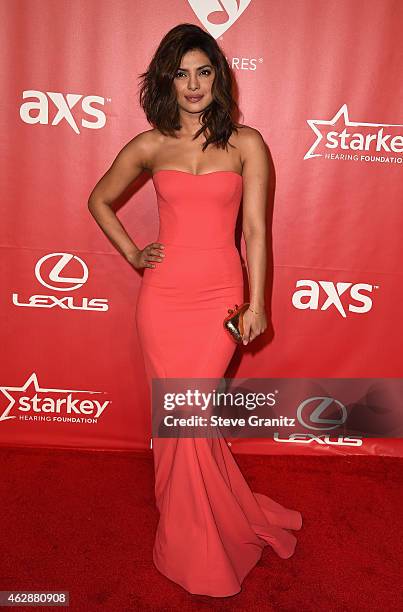 Actress Priyanka Chopra attends the 25th anniversary MusiCares 2015 Person Of The Year Gala honoring Bob Dylan at the Los Angeles Convention Center...