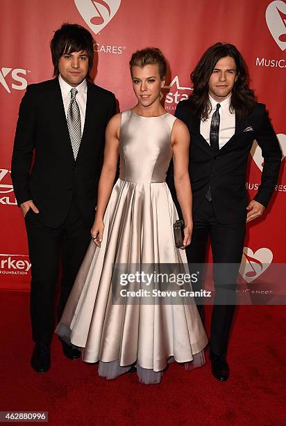 Recording artists Neil Perry, Kimberly Perry and Reid Perry of The Band Perry attend the 25th anniversary MusiCares 2015 Person Of The Year Gala...