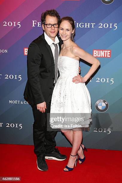 Barnaby Metschurat and Lavinia Wilson attend the Bunte & BMW Festival Night 2015 on February 06, 2015 in Berlin, Germany.
