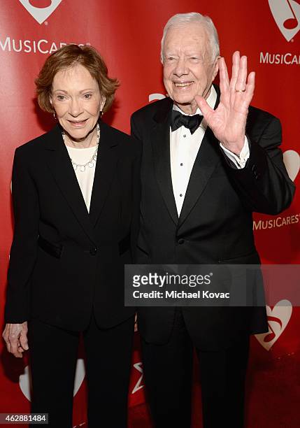 Former U.S. President Jimmy Carter and former First Lady Rosalynn Carter attend the 25th anniversary MusiCares 2015 Person Of The Year Gala honoring...