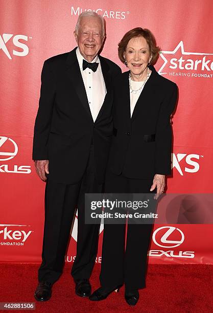 Former President Jimmy Carter and Rosalynn Carter attend the 25th anniversary MusiCares 2015 Person Of The Year Gala honoring Bob Dylan at the Los...