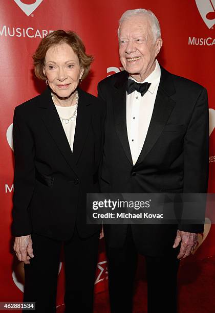 Former U.S. President Jimmy Carter and former First Lady Rosalynn Carter attend the 25th anniversary MusiCares 2015 Person Of The Year Gala honoring...