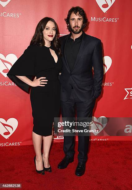 Actress Kat Dennings and recording artist Josh Groban attend the 25th anniversary MusiCares 2015 Person Of The Year Gala honoring Bob Dylan at the...