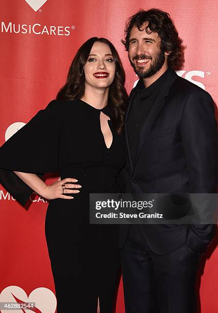 Actress Kat Dennings and recording artist Josh Groban attend the 25th anniversary MusiCares 2015 Person Of The Year Gala honoring Bob Dylan at the...