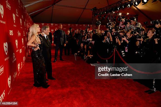 Singers Lady Gaga and Tony Bennett attend the 25th anniversary MusiCares 2015 Person Of The Year Gala honoring Bob Dylan at the Los Angeles...