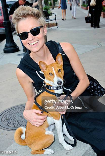 Director Axelle Carolyn with her dog Anubis at the Second Annual David DeCoteau's Day Of The Scream Queens held at Dark Delicacies Bookstore on...