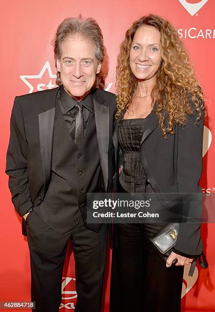 Comedian Richard Lewis and Joyce Lapinsky attend the 25th anniversary MusiCares 2015 Person Of The Year Gala honoring Bob Dylan at the Los Angeles...