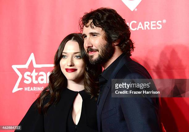 Actress Kat Dennings and singer Josh Groban attend the 25th anniversary MusiCares 2015 Person Of The Year Gala honoring Bob Dylan at the Los Angeles...