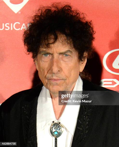 Bob Dylan attends the 25th anniversary MusiCares 2015 Person Of The Year Gala honoring Bob Dylan at the Los Angeles Convention Center on February 6,...