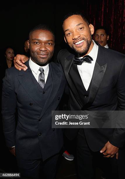 Actors David Oyelowo and Will Smith attend the 46th NAACP Image Awards presented by TV One at Pasadena Civic Auditorium on February 6, 2015 in...