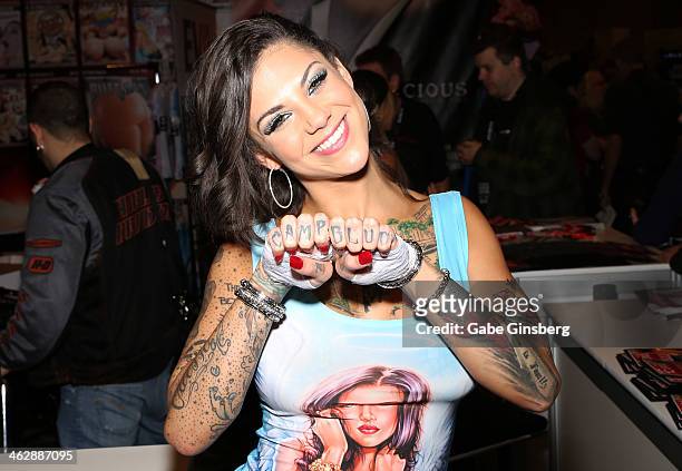 Adult film actress Bonnie Rotten attends the 2014 AVN Adult Entertainment Expo at the Hard Rock Hotel & Casino on January 15, 2014 in Las Vegas,...