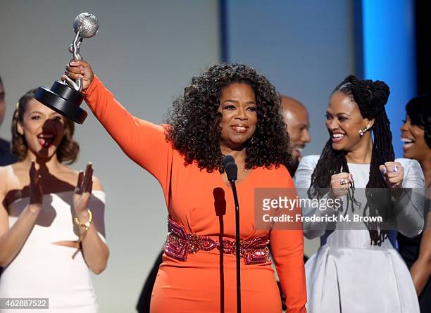 Actress Carmen Ejogo, actress/producer Oprah Winfrey and director/producer Ava DuVernay accept the award for Outstanding Motion Picture for 'Selma',...