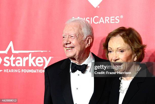 Former U.S. President Jimmy Carter and former First Lady Rosalynn Carter attend the 25th anniversary MusiCares 2015 Person Of The Year Gala honoring...