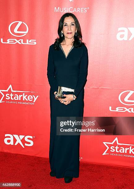 Olivia Harrison attends the 25th anniversary MusiCares 2015 Person Of The Year Gala honoring Bob Dylan at the Los Angeles Convention Center on...