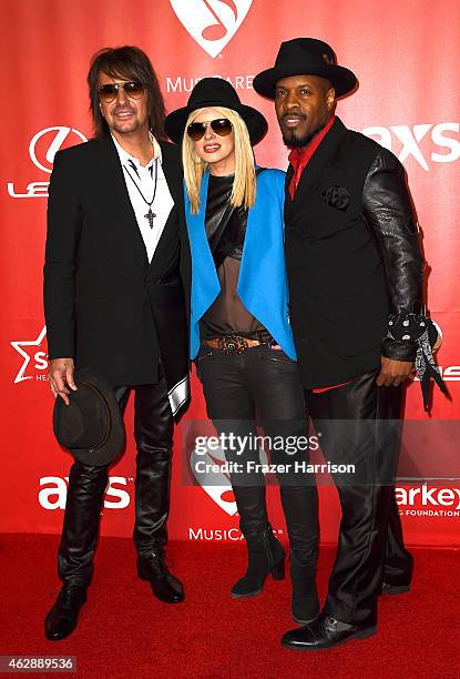 Musicians Richie Sambora, Orianthi, and Michael Bearden attend the 25th anniversary MusiCares 2015 Person Of The Year Gala honoring Bob Dylan at the...